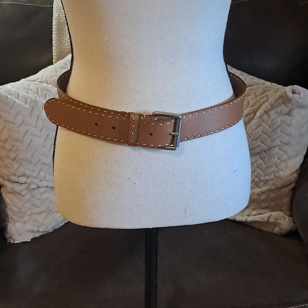 Ann Klein Women Brown Leather Belt with Stitching Size M Boho Western Cowgirl
